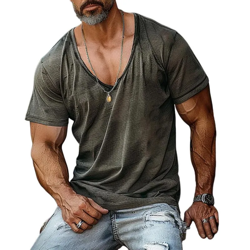 Men's Solid V-Neck Cotton Blend Short Sleeve T-Shirt 52446045X sold by Manly