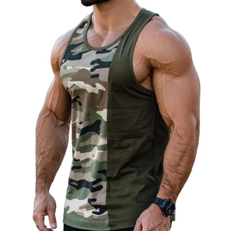 Men's Casual Camo Patchwork Round Neck Slim Fit Tank Top 31824364M sold by Manly