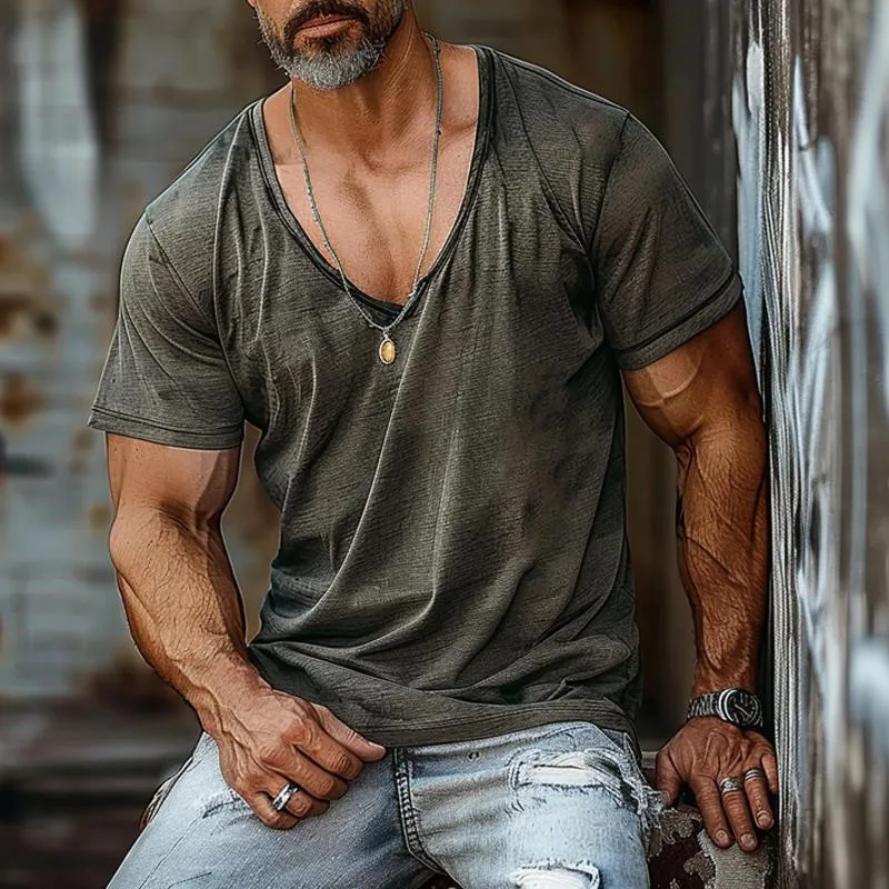 Men's Solid V-Neck Cotton Blend Short Sleeve T-Shirt 52446045X sold by Manly product image thumbnail 4