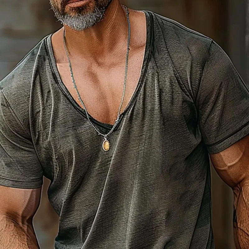 Men's Solid V-Neck Cotton Blend Short Sleeve T-Shirt 52446045X sold by Manly product image thumbnail 3