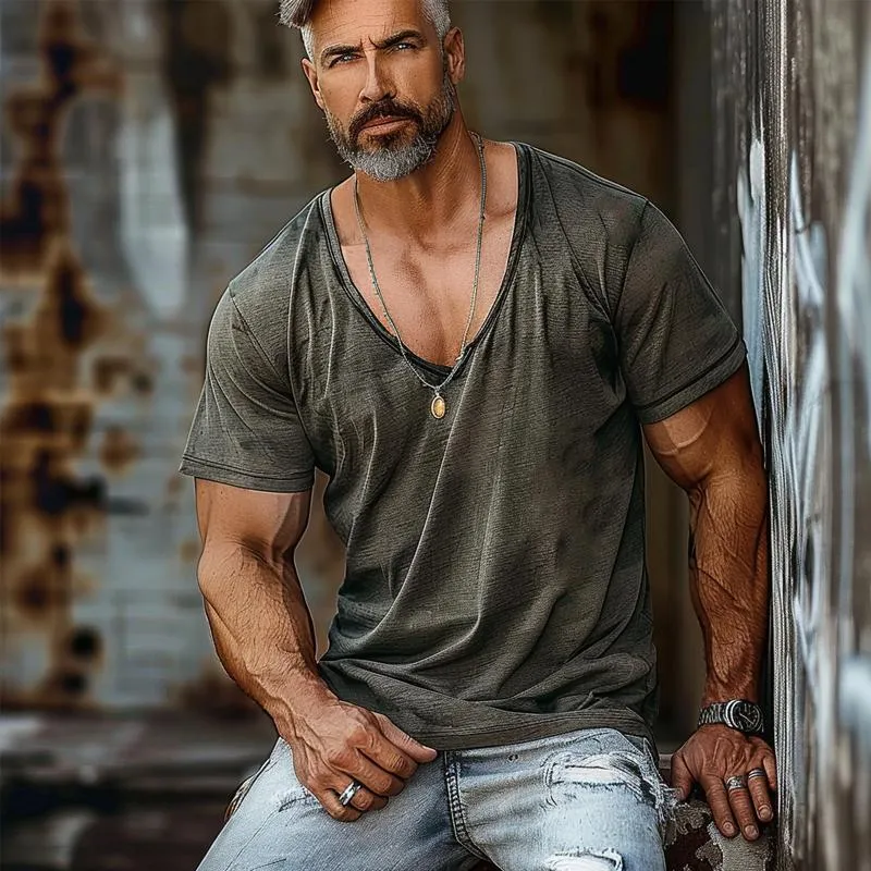 Men's Solid V-Neck Cotton Blend Short Sleeve T-Shirt 52446045X sold by Manly product image thumbnail 2