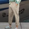 Men's Casual Solid Color Elastic Waist Cotton Linen Trousers 47992276M sold by Manly