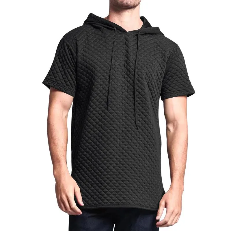 Men's Small Square Texture Fabric Solid Short Sleeve Hoodie 37073650Z sold by Manly