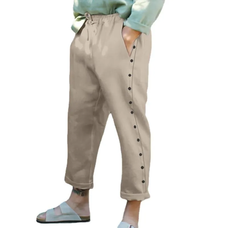 Men's Casual Solid Color Elastic Waist Cotton Linen Trousers 47992276M sold by Manly