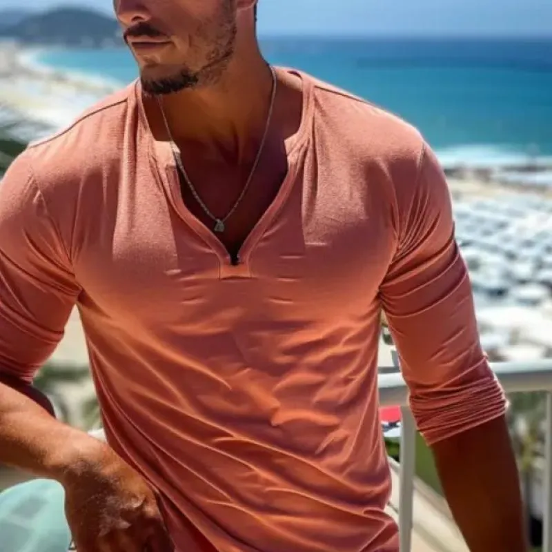 Men's Casual Solid Color V-Neck Slim Fit Long Sleeve T-Shirt 50225506Y sold by Manly product image thumbnail 2