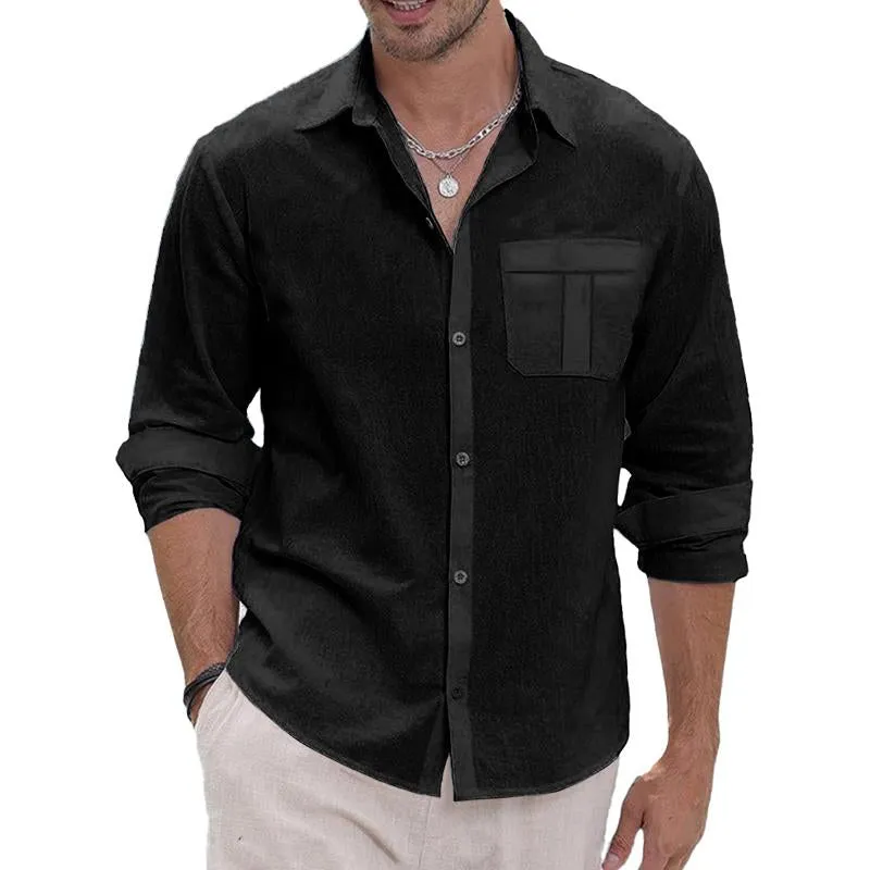 Men's Casual Solid Color Lapel Chest Pocket Long Sleeve Shirt 71465430Y sold by Manly product image thumbnail 4