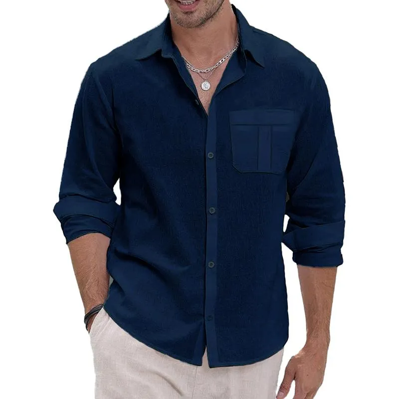 Men's Casual Solid Color Lapel Chest Pocket Long Sleeve Shirt 71465430Y sold by Manly product image thumbnail 2