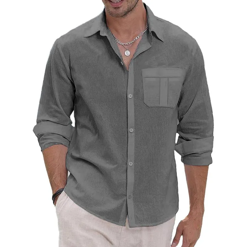 Men's Casual Solid Color Lapel Chest Pocket Long Sleeve Shirt 71465430Y sold by Manly