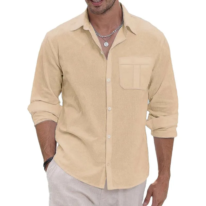 Men's Casual Solid Color Lapel Chest Pocket Long Sleeve Shirt 71465430Y sold by Manly product image thumbnail 5