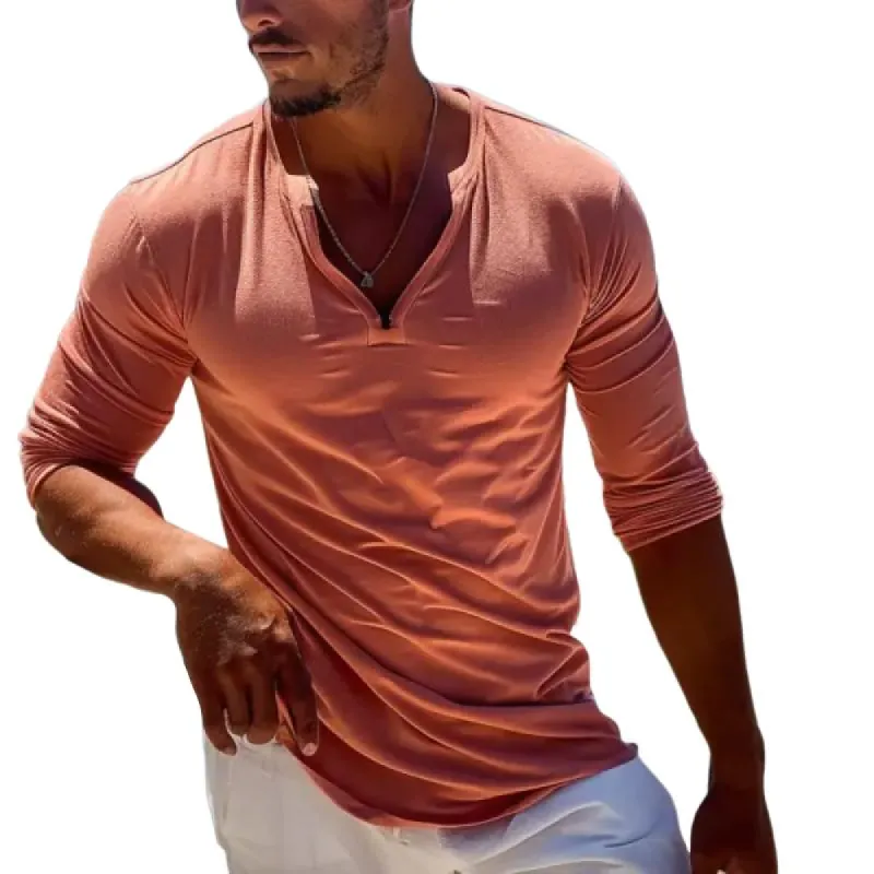 Men's Casual Solid Color V-Neck Slim Fit Long Sleeve T-Shirt 50225506Y sold by Manly