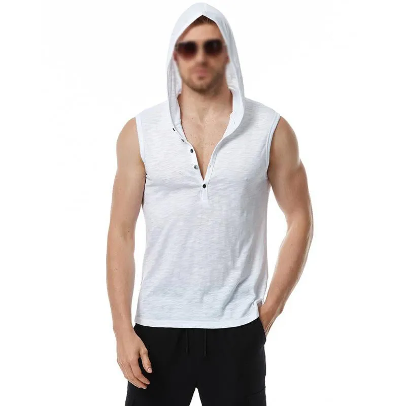 Men's Casual Solid Color V Neck Hooded Sleeveless Tank Top 03939558M sold by Manly product image thumbnail 5