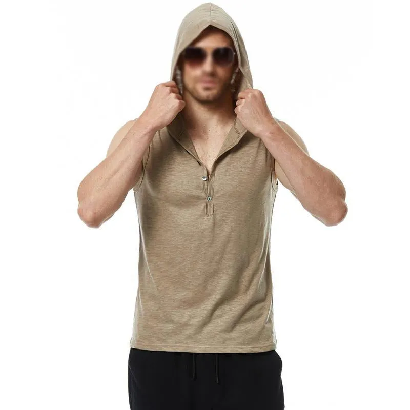 Men's Casual Solid Color V Neck Hooded Sleeveless Tank Top 03939558M sold by Manly product image thumbnail 4