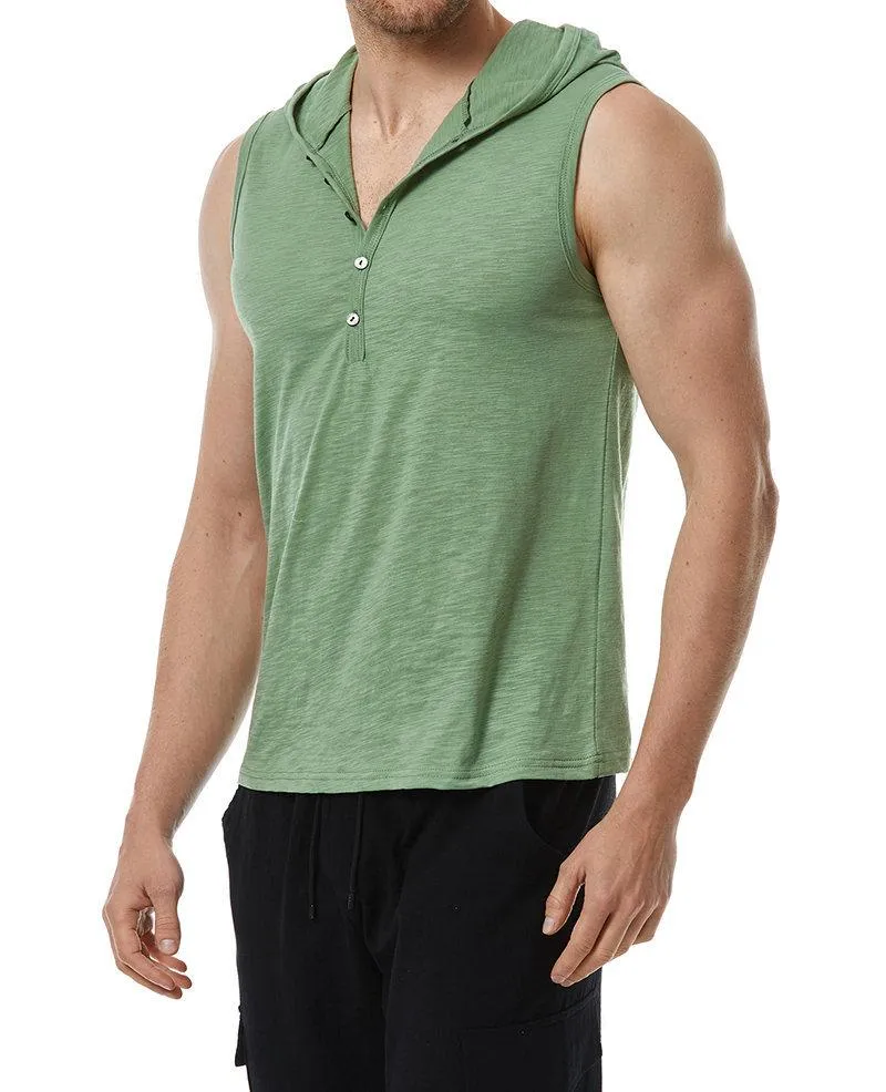Men's Casual Solid Color V Neck Hooded Sleeveless Tank Top 03939558M sold by Manly product image thumbnail 2