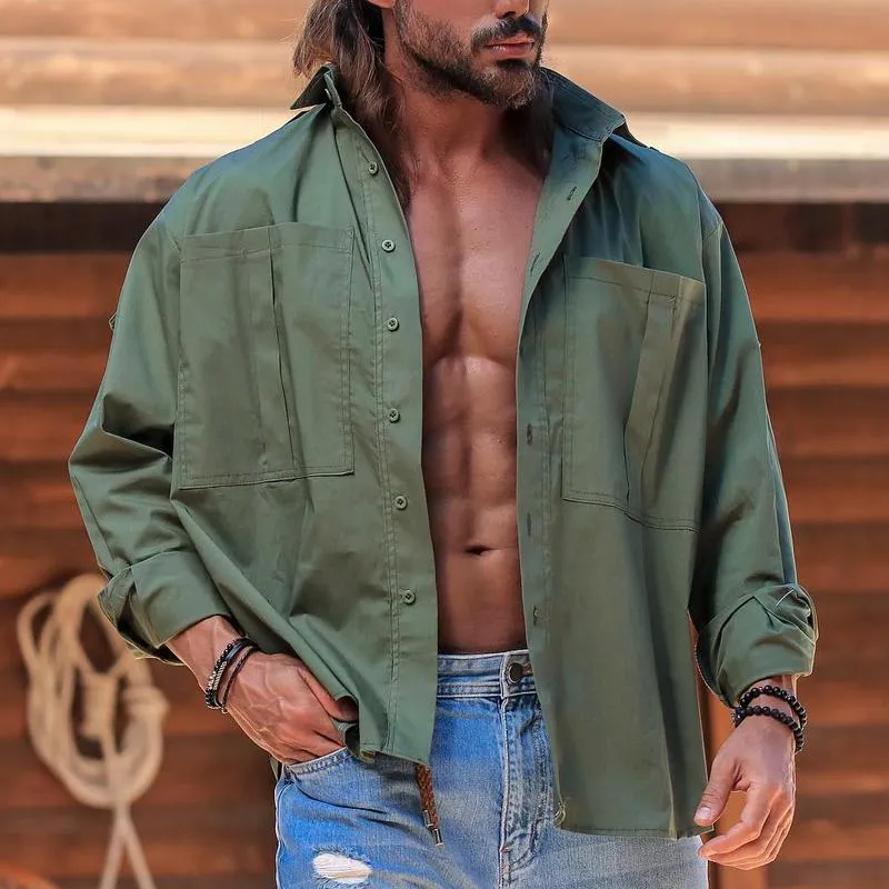 Men's Solid Color Lapel Chest Pocket Long Sleeve Casual Shirt 52728462Z sold by Manly product image thumbnail 2