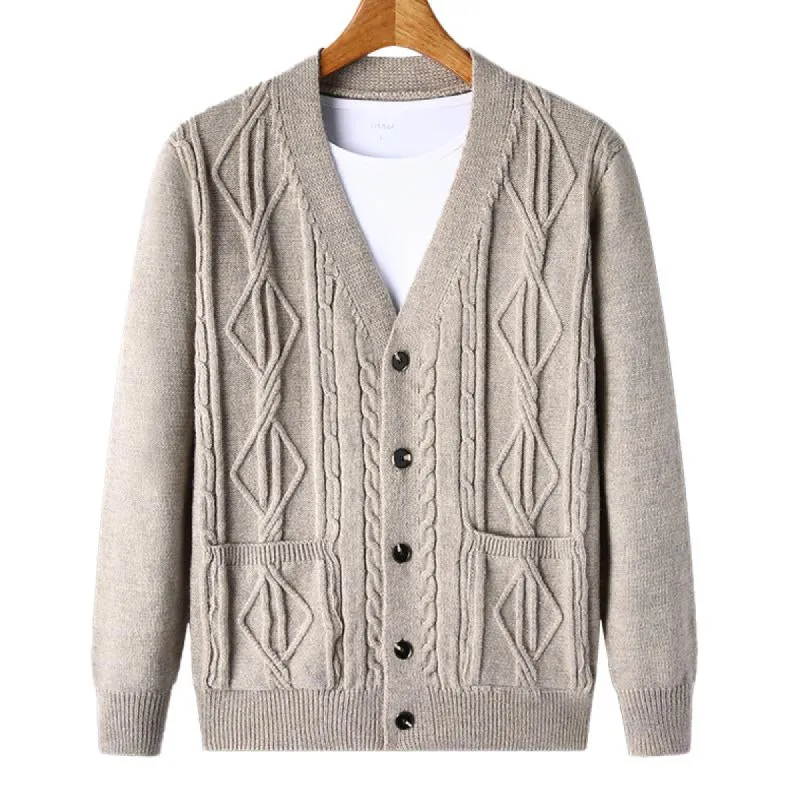Men's Casual Solid Color V-Neck Single-Breasted Loose Knitted Cardigan 20976901M sold by Manly