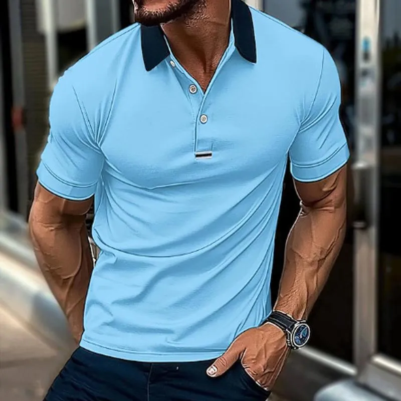 Men's Casual Lapel Color Block Short Sleeve Polo Shirt 03439690M sold by Manly product image thumbnail 2