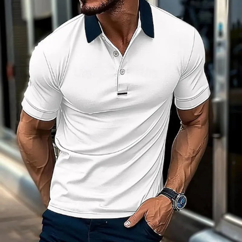 Men's Casual Lapel Color Block Short Sleeve Polo Shirt 03439690M sold by Manly product image thumbnail 4