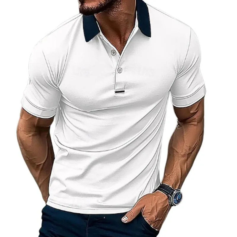 Men's Casual Lapel Color Block Short Sleeve Polo Shirt 03439690M sold by Manly