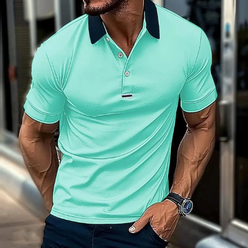 Men's Casual Lapel Color Block Short Sleeve Polo Shirt 03439690M sold by Manly product image thumbnail 3