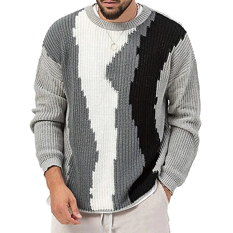 Men's Casual Color Block Loose Crew Neck Sweater 57056000Y sold by Manly