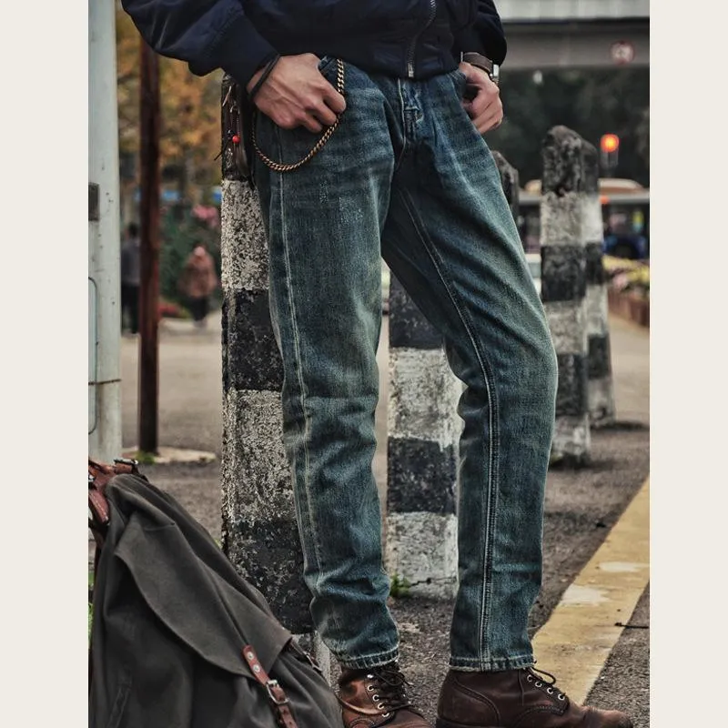 Men's Vintage Distressed Washed Motorcycle Straight Leg Jeans 50499667Y sold by Manly product image thumbnail 2