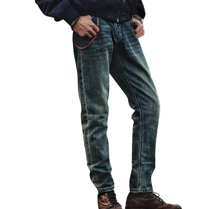 Men's Vintage Distressed Washed Motorcycle Straight Leg Jeans 50499667Y sold by Manly