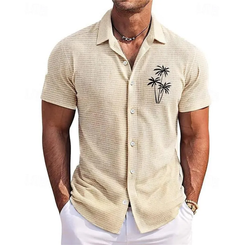 Men's Waffle Lapel Short Sleeve Printed Shirt 53962721X sold by Manly