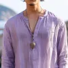 Men's Round Neck Cotton and Linen Long Sleeve Shirt 38581530X sold by Manly