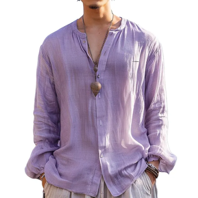 Men's Round Neck Cotton and Linen Long Sleeve Shirt 38581530X sold by Manly