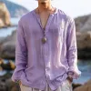 Men's Round Neck Cotton and Linen Long Sleeve Shirt 38581530X sold by Manly