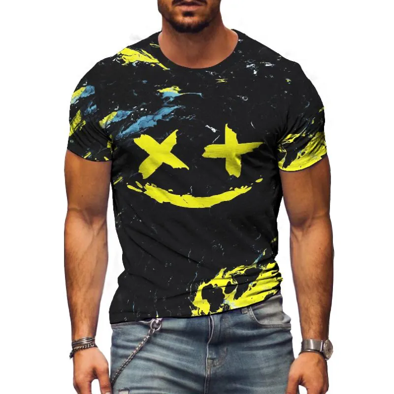 Men's Retro Smiley Print Short Sleeve T-Shirt 97084674TO sold by Manly