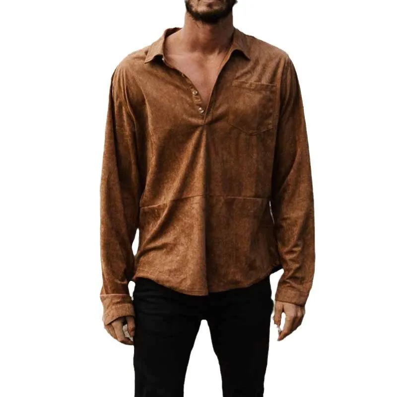 Men's Casual Vintage Loose V-Neck Shirt 59240500X sold by Manly