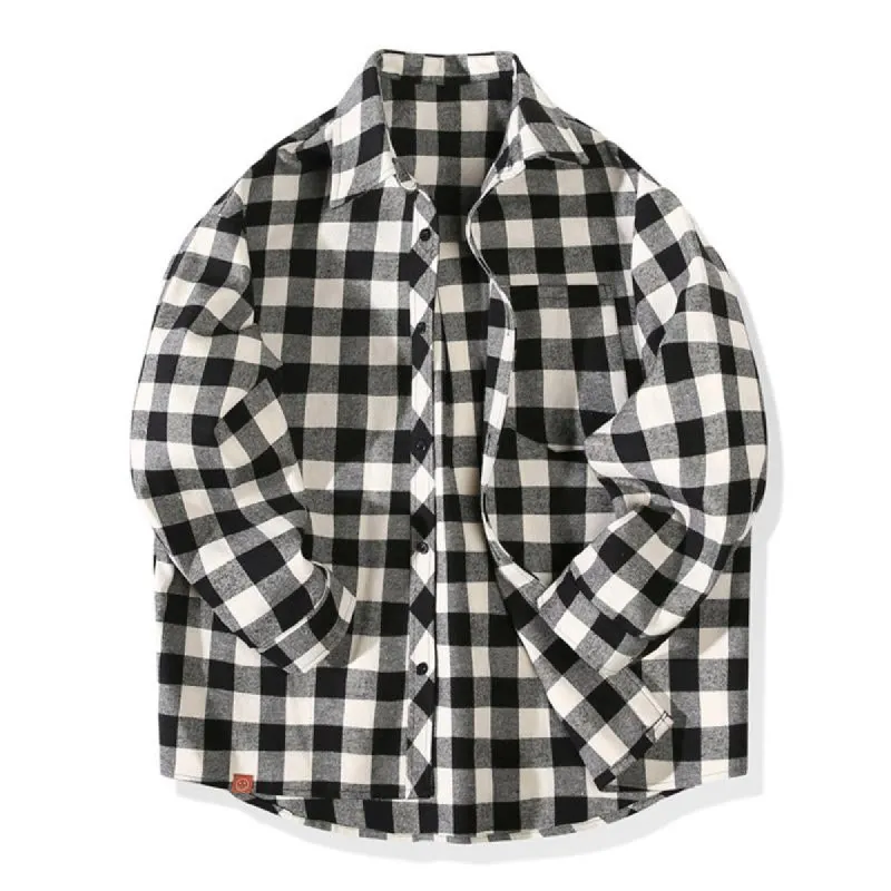 Men's Casual Plaid Patch Pocket Loose Lapel Long Sleeve Shirt 55055394M sold by Manly