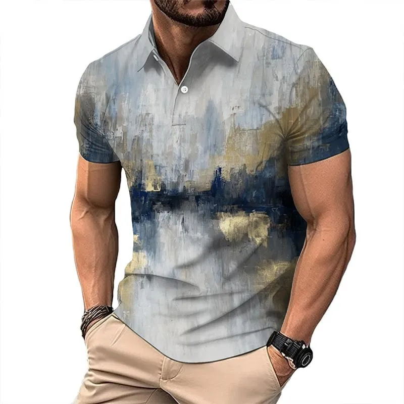 Men's Vintage Oil Painting Short-sleeved Polo Shirt 04051408TO sold by Manly