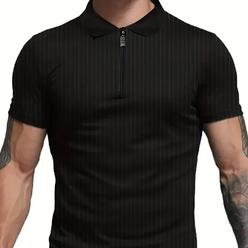 Men's Solid Striped Lapel Short Sleeve Polo Shirt 09106828Z sold by Manly product image thumbnail 3