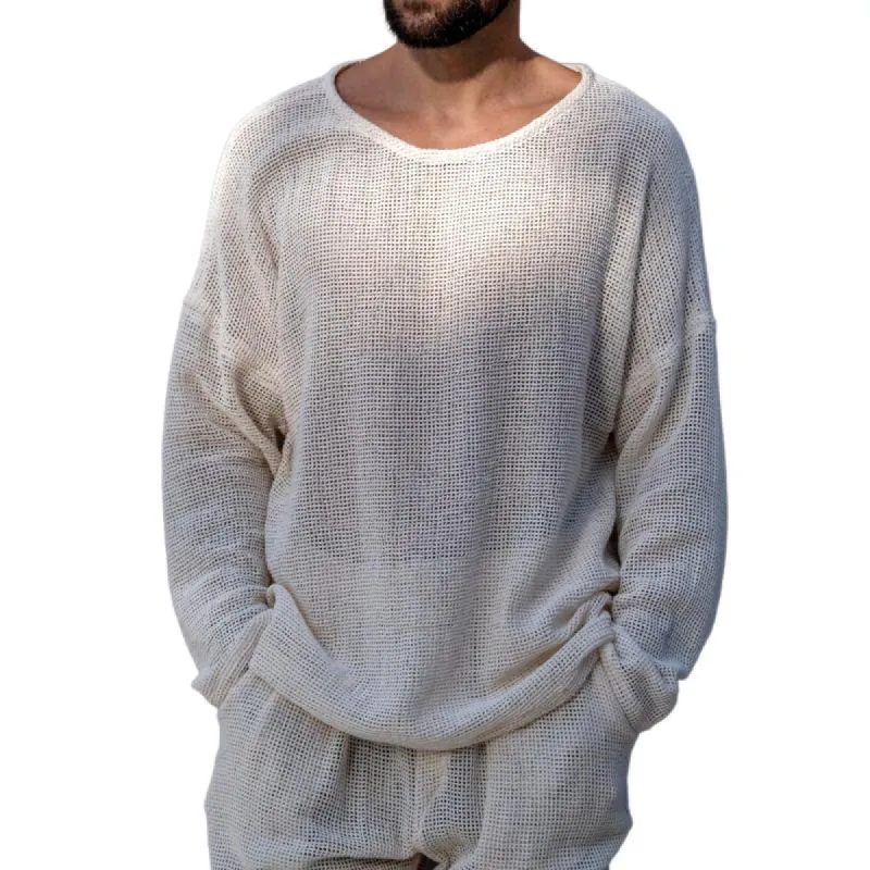 Men's Casual Loose Mesh Breathable Round Neck Long Sleeve T-shirt 44093042M sold by Manly
