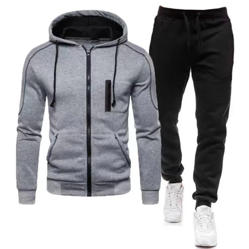 Men's Casual Zipper Hooded Sweatshirt Sweatpants Sports Set 13560761M sold by Manly