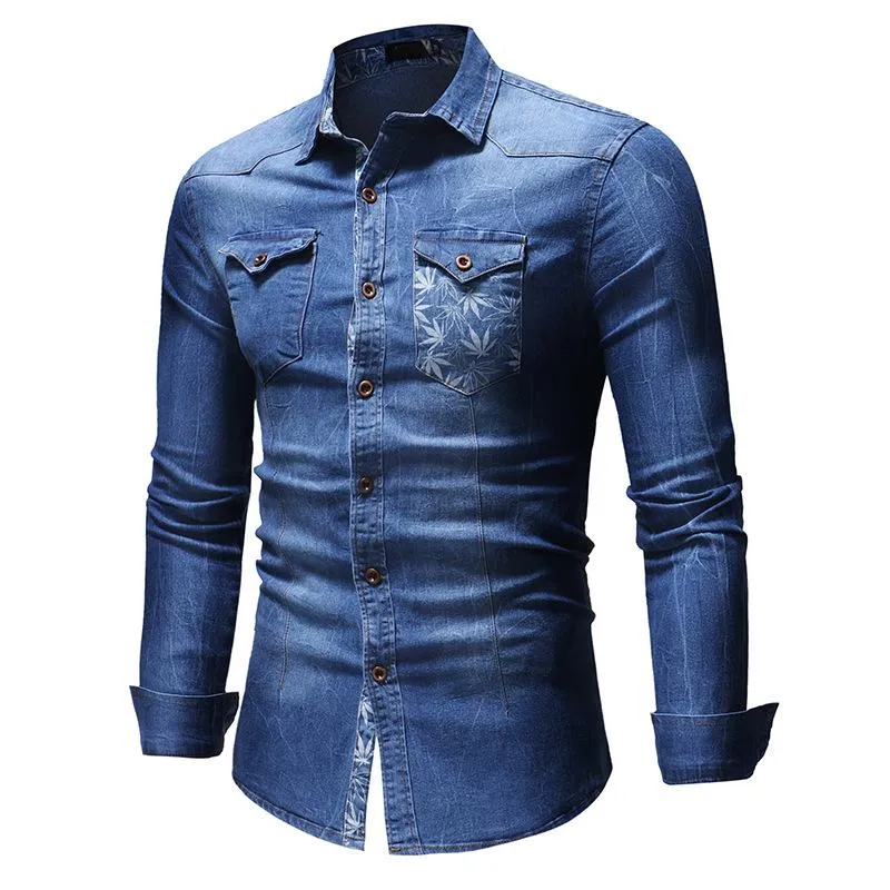 Men's Casual Denim Pocket Print Long Sleeve Shirt 77970622Y sold by Manly product image thumbnail 2