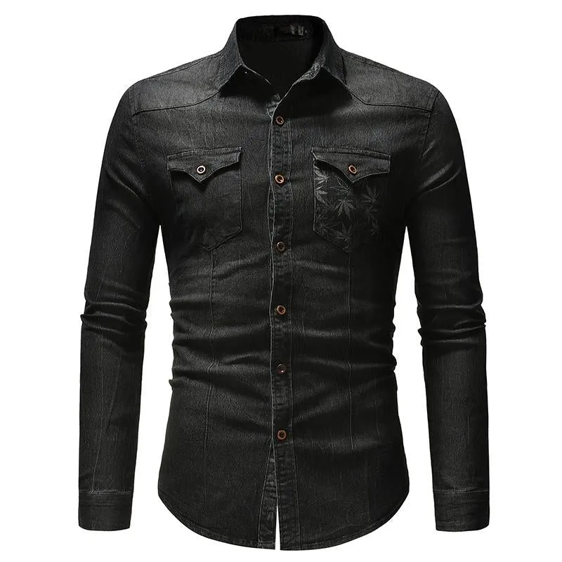 Men's Casual Denim Pocket Print Long Sleeve Shirt 77970622Y sold by Manly product image thumbnail 4