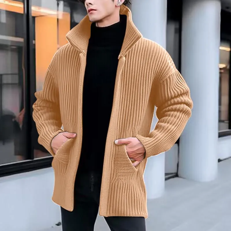Men's Solid Color Lapel Mid-length Loose Knit Cardigan 45822193Z sold by Manly product image thumbnail 5