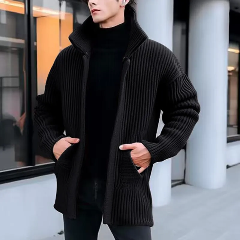 Men's Solid Color Lapel Mid-length Loose Knit Cardigan 45822193Z sold by Manly product image thumbnail 2