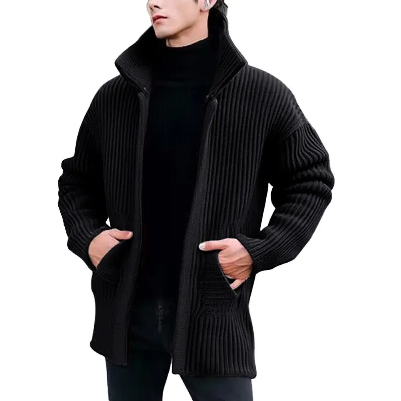 Men's Solid Color Lapel Mid-length Loose Knit Cardigan 45822193Z sold by Manly