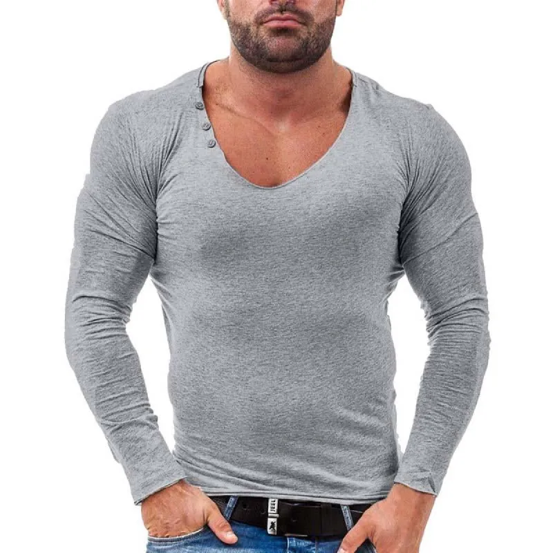 Men's Casual Round Neck Button Long Sleeve T-Shirt 10309438M sold by Manly