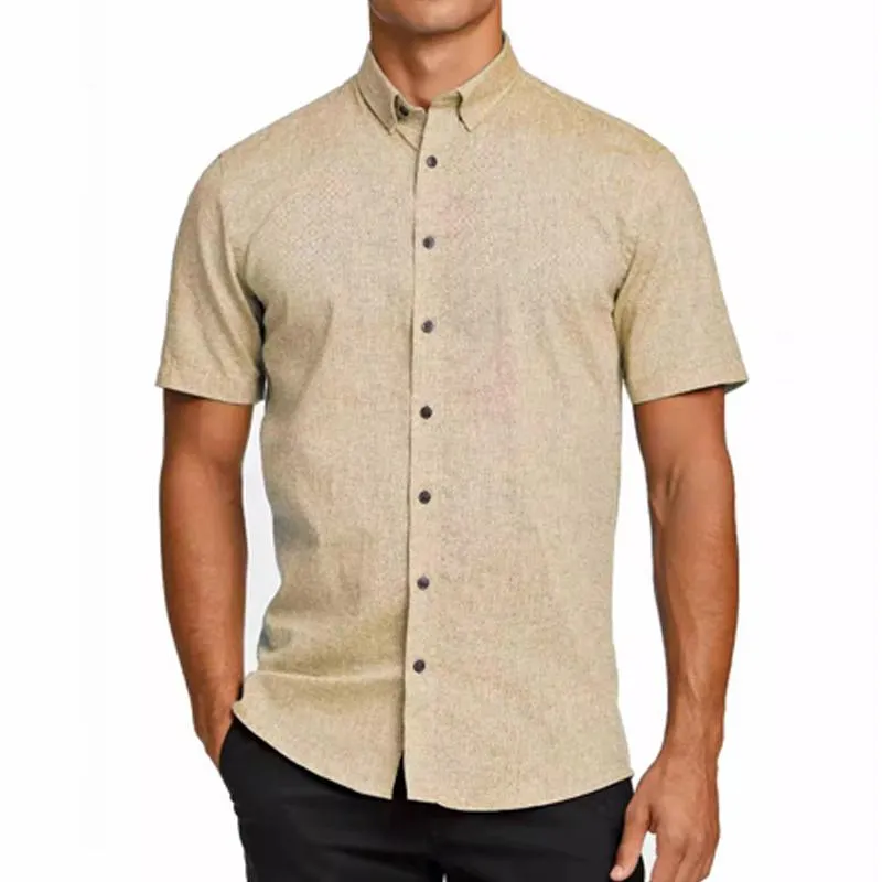 Men's Cotton and Linen Solid Color Hawaiian Short Sleeve Shirt 72147913X sold by Manly product image thumbnail 5