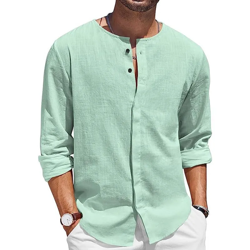Men's Casual Round Neck Cotton Linen Long Sleeve Shirt 07577919M sold by Manly product image thumbnail 4