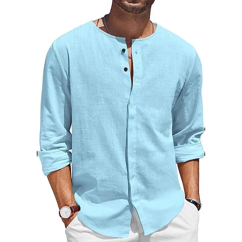 Men's Casual Round Neck Cotton Linen Long Sleeve Shirt 07577919M sold by Manly product image thumbnail 2
