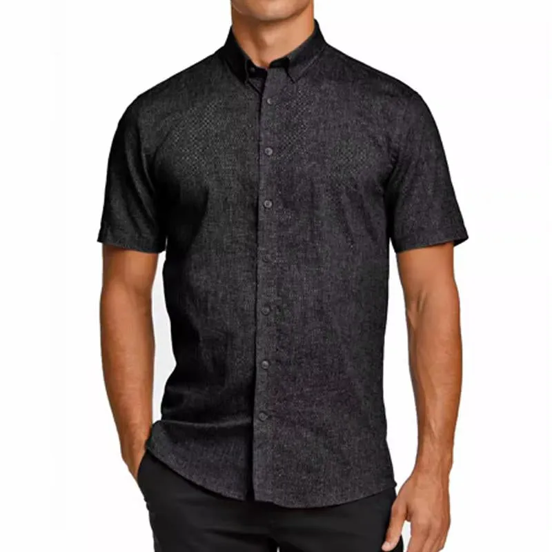 Men's Cotton and Linen Solid Color Hawaiian Short Sleeve Shirt 72147913X sold by Manly product image thumbnail 3