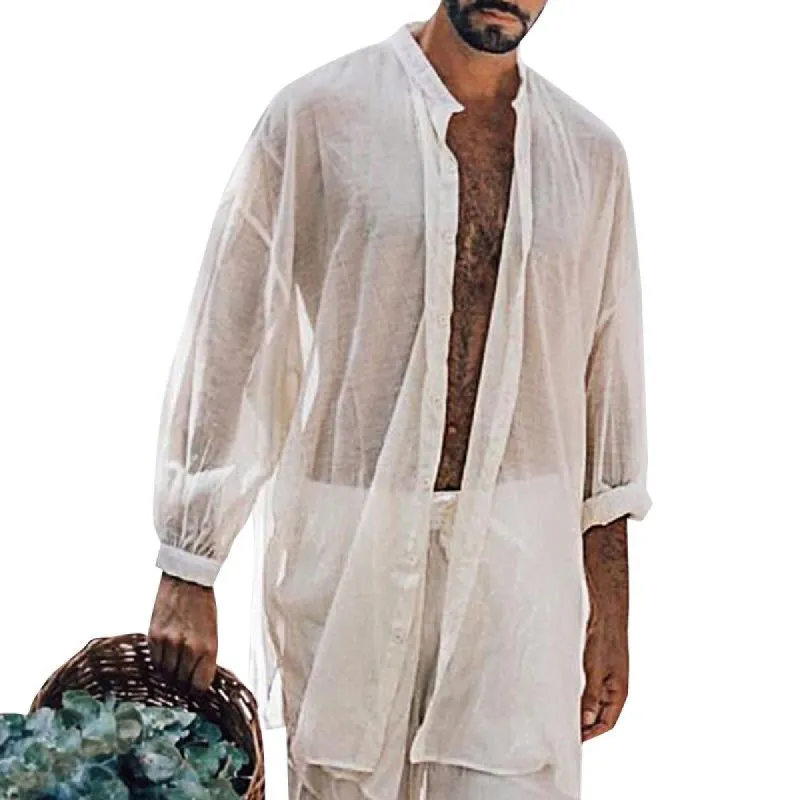 Men's Loose Vacation Thin Long Sleeve Shirt 07866575Y sold by Manly