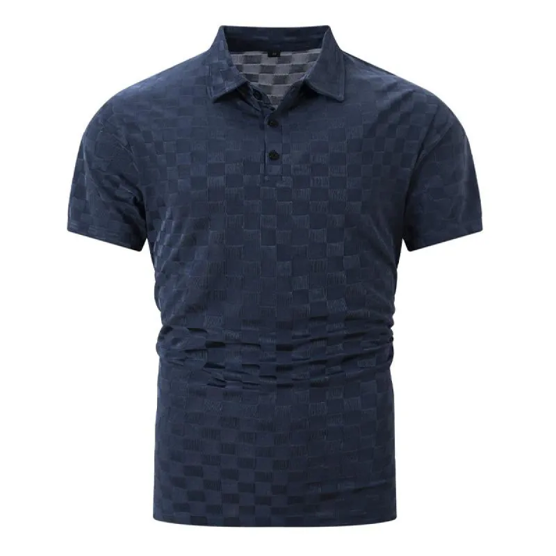 Men's Casual Plaid Jacquard Lapel Short-sleeved Polo Shirt 56489183X sold by Manly