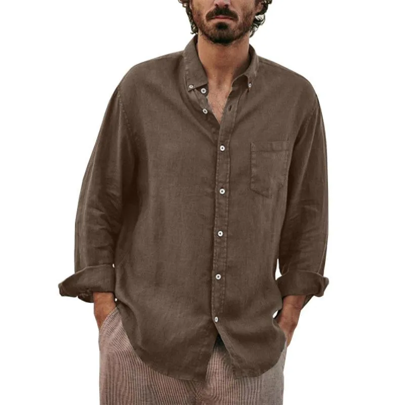 Men's Solid Color Casual Lapel Loose Long Sleeve Shirt 98780869M sold by Manly